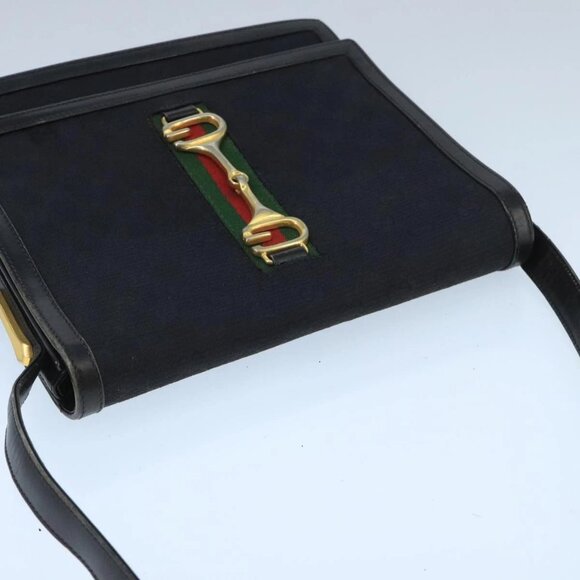 GUCCI GG Canvas Web Sherry Line Horsebit Shoulder Bag Black Red Green - Picture 6 of 16